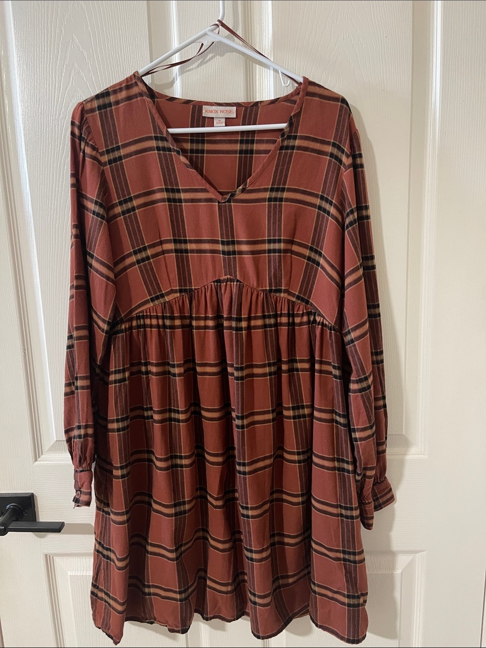 Knox Rose Rust Plaid Top with Black and Tan Stripes